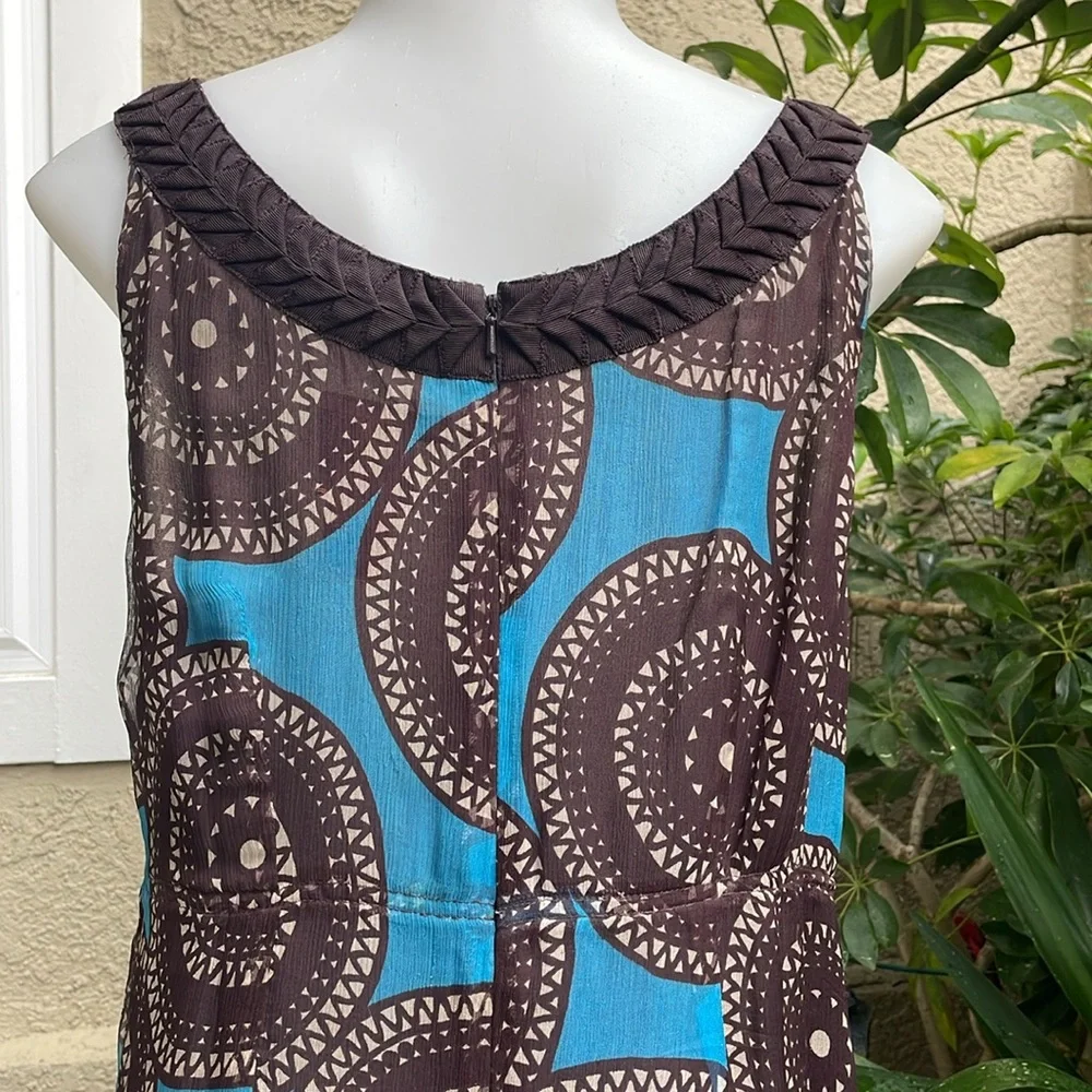 Tory Burch Blue and Brown Midi Dress with Elegant Design